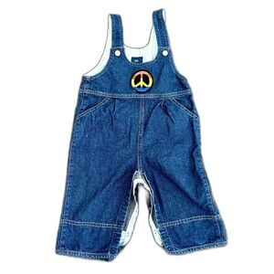 Baby Boo Overalls with Rainbow Peace Sign, Snap Close Pants, Size 6-9 Months
